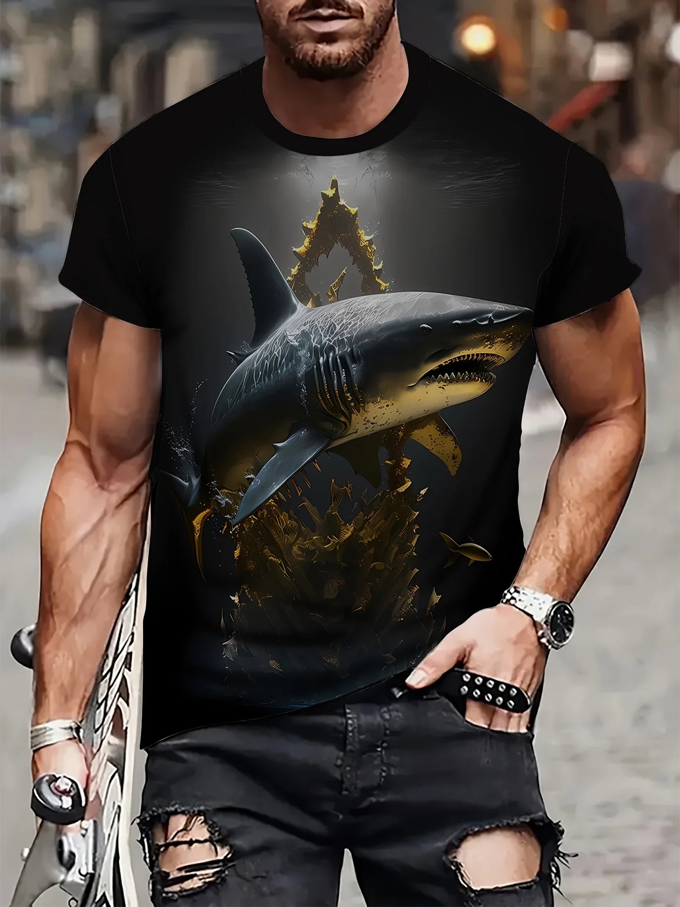 Plus Size Men’s Shark Graphic T-Shirt